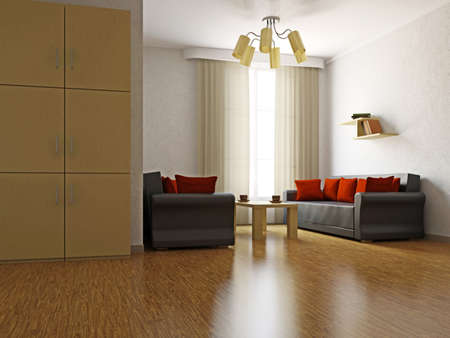 Livingroom with sofas and a table near  the window