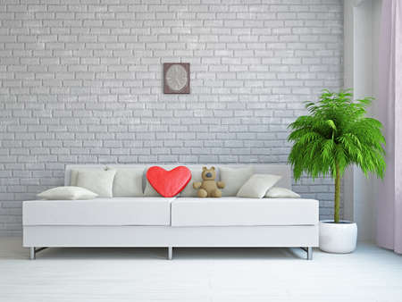 A romantic room with a sofa near the wallの写真素材