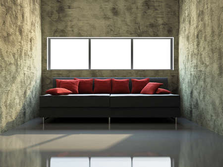 Livingroom with sofa  near the old wallの写真素材