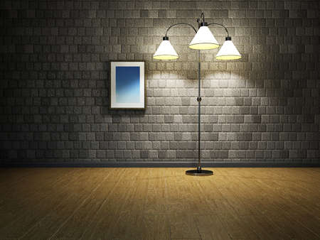Empty room with lamp and a pictureの写真素材