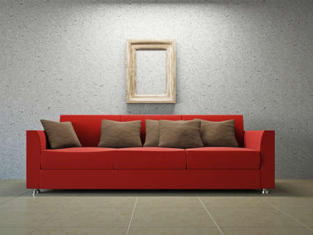 Livingroom with sofa  near the grey wallの写真素材