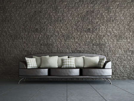 Livingroom with sofa  near the old wallの写真素材