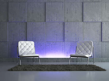 Livingroom with chairs near the wallの写真素材