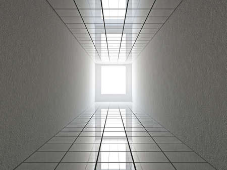 A long corridor with a glass floor