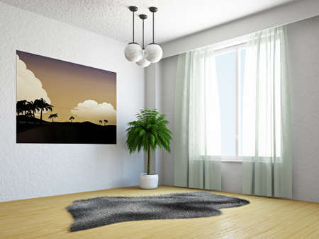 Livingroom with palm near the window