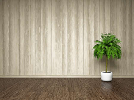 Big green plant near the wooden wallの写真素材