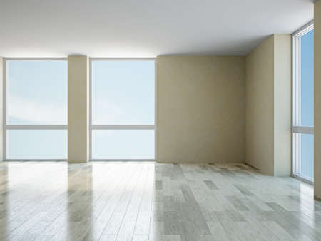The empty room with big  panoramic windows