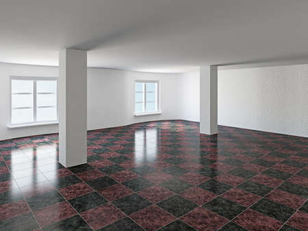 The empty room with  columns and windowsの写真素材