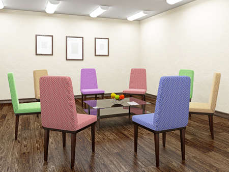 Color chairs for discussion in the roomの写真素材