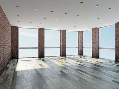 The empty room with big  panoramic windows