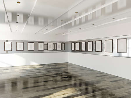 Gallery with blank pictures on the wallの写真素材