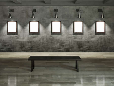 Gallery with blank pictures on the wallの写真素材