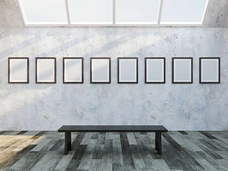 Gallery with blank pictures on the wallの写真素材