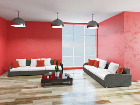 Livingroom with sofa  and a tableの写真素材