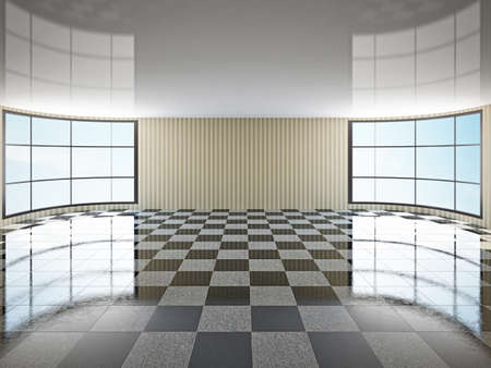 The empty hall with big windows
