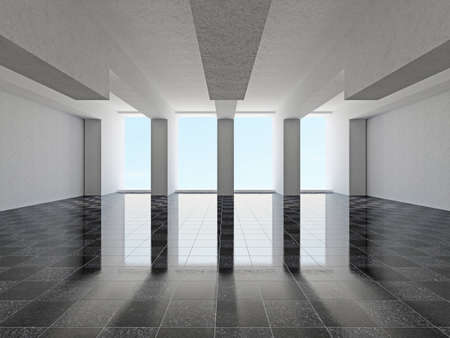 A large hall with windows