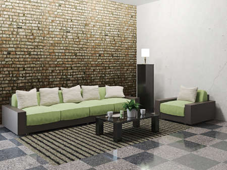 Minimalist livingroom with sofa and armchair
