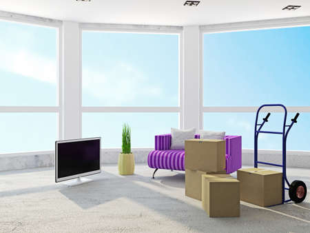 Room with boxes and with hand track