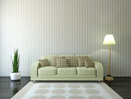 Sofa with cushions near the wall