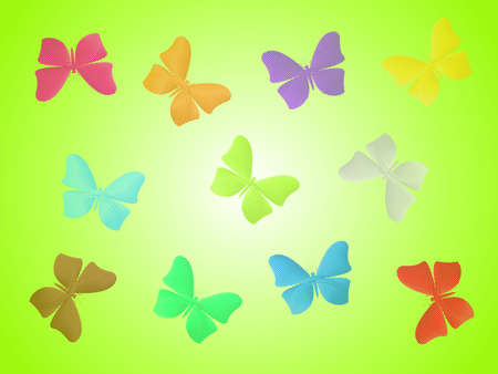 Green background with colorful butterfliesのイラスト素材