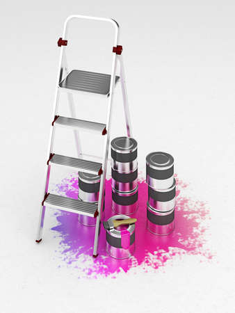 Metal stepladder on a white backgroundの写真素材