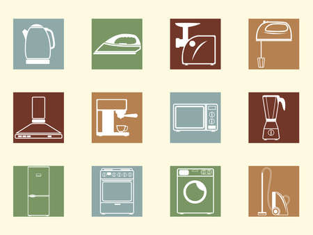 Colored retro icons of household appliancesのイラスト素材