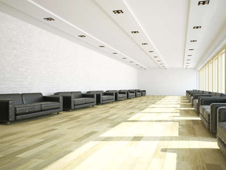 Large room with brick walls