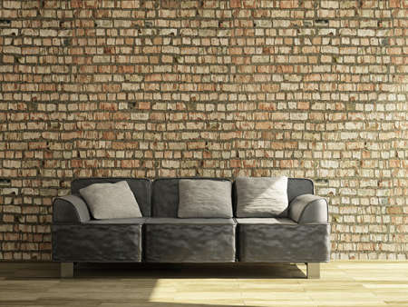 Sofa near the brick wallの写真素材