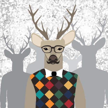 Gray background with a deer hipsterのイラスト素材