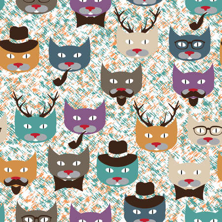 Seamless pattern with colored catsのイラスト素材