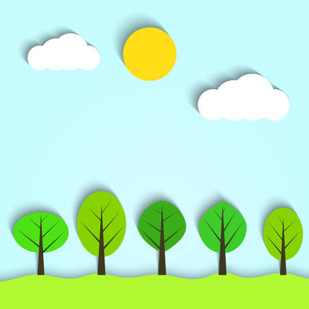 Vector landscape with clouds and treesのイラスト素材
