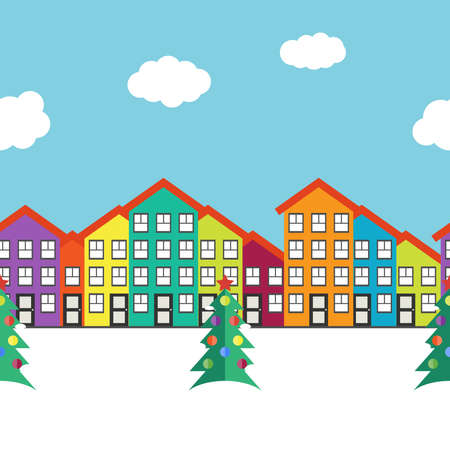 Seamless vector illustration with a  Christmas winter urban landscapeのイラスト素材