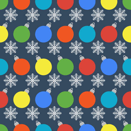 Seamless vector pattern with colorful Christmas balls and snowflakesのイラスト素材