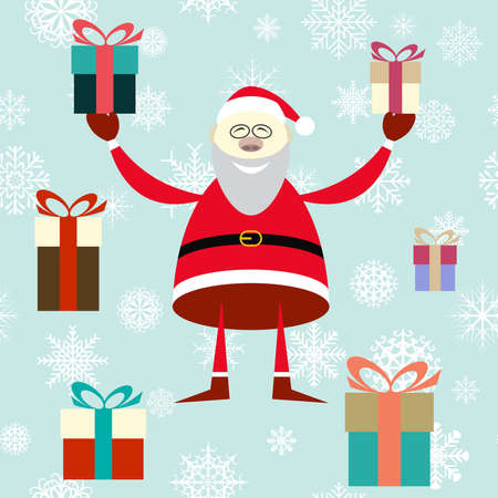 Vector illustration of smiling Santa Claus with gifts on a blue backgroundのイラスト素材