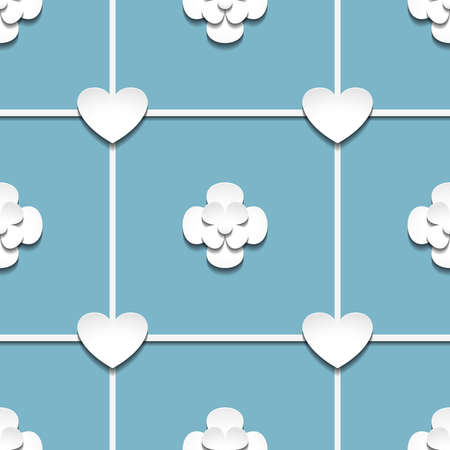 Seamless vector pattern of a hearts and flowers with shadow