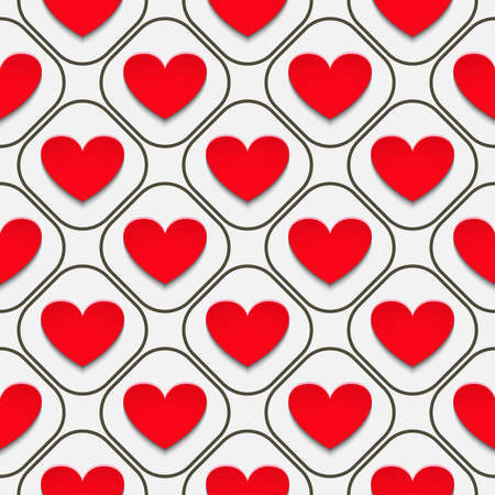 Seamless vector pattern of a hearts with shadow