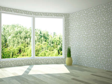 Interior of an empty room with windowsの写真素材