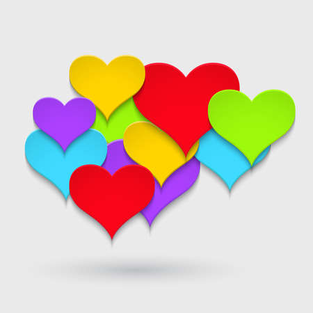 Vector background with colorful paper hearts on a white backgroundのイラスト素材