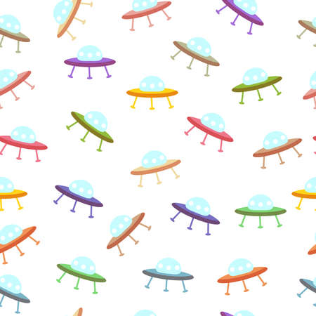 Seamless vector pattern with colorful UFOのイラスト素材