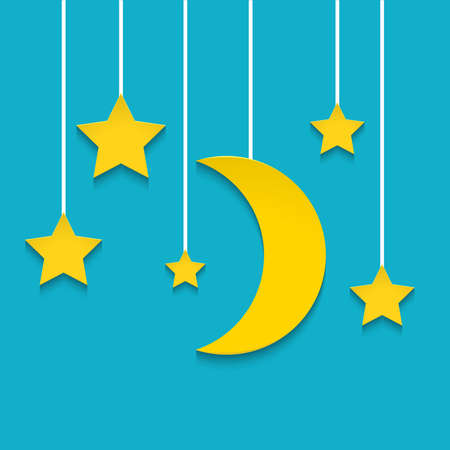 Vector background with paper stars and moonのイラスト素材