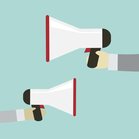 Vector illustration of loudspeakers with handsのイラスト素材