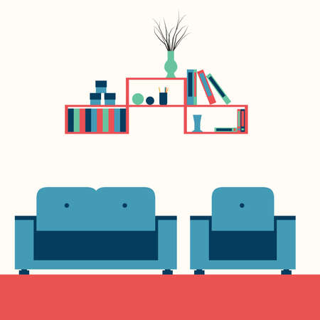 Vector illustration of a living room interior with furnitureのイラスト素材