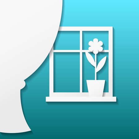 Vector illustration of an white paper window and curtain with shadowのイラスト素材