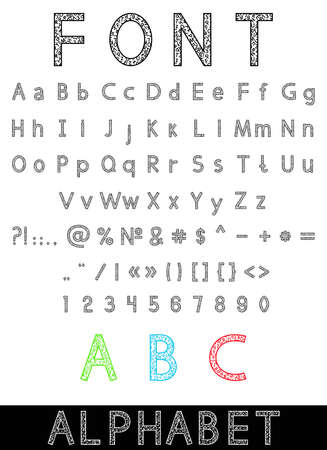 Vector illustration with font: alphabet and numbersのイラスト素材