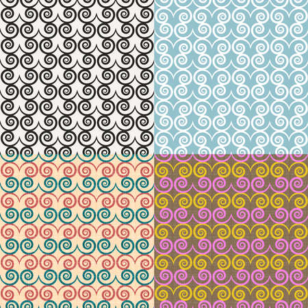 illustration with set of the seamless backgrounds with abstract curlsのイラスト素材