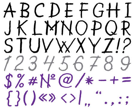 Vector illustration with hand drawn sketch font: alphabet and numbersのイラスト素材