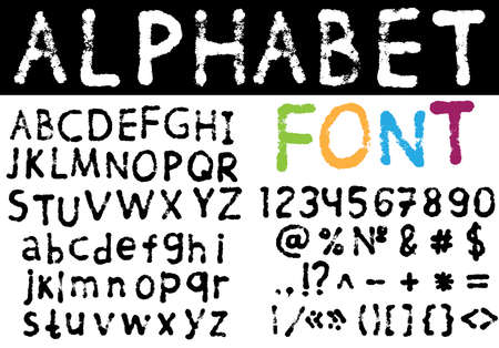 Vector illustration with hand drawn grungy font: alphabet and numbersのイラスト素材