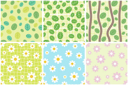 Vector illustration with set of the backgrounds with flowers and leafsのイラスト素材