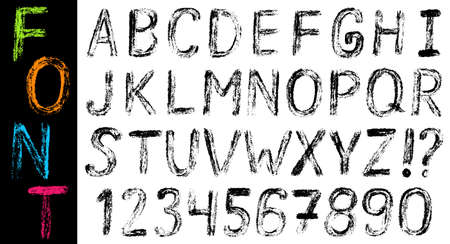 Vector illustration with hand drawn grungy font: alphabet and numbersのイラスト素材