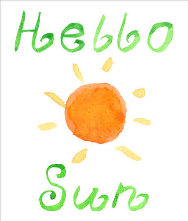 Vector illustration with watercolor hand lettering: Hello Sunのイラスト素材